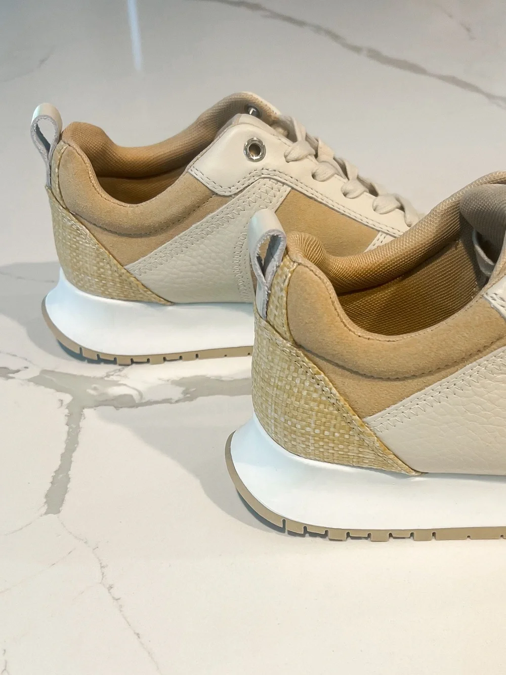 J. McLaughlin Emerson Rattan Leather Suede Tan and Beige Sneakers Womens Sz 7 M